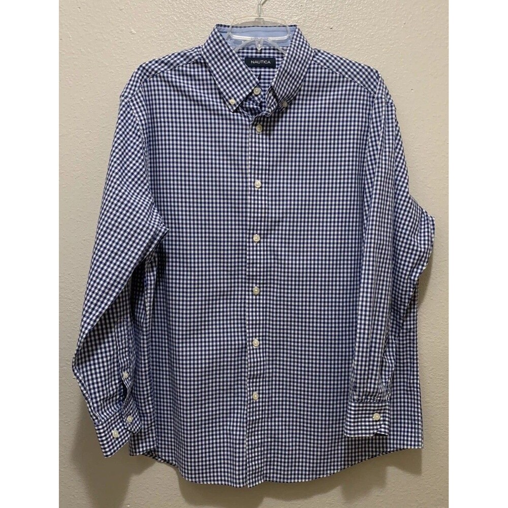 Nautica Shirt Mens Size Large 16 1/2 Blue Button Up Long Sleeve Casual Cotton